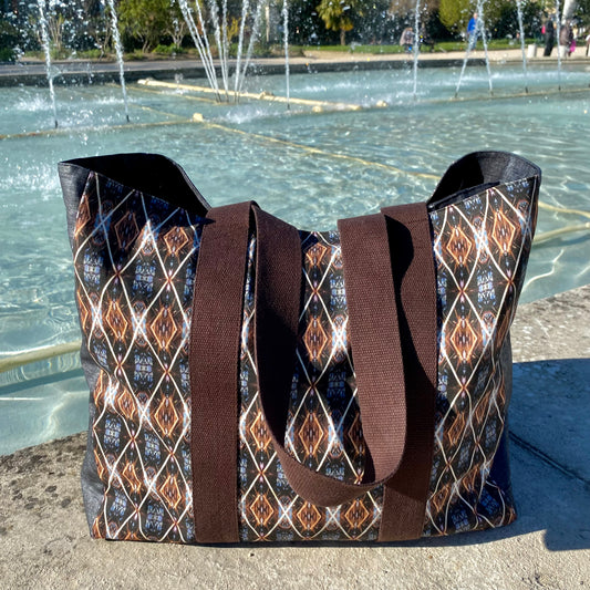 [html] <img src= »grand-gabas-pirogue-pose_debout-bord_beton-hombre-fontaine-parc-choisy-04 » alt= »grand cabas posé au bord de la fontaine du parc de choisy 75013 avec une vue d'un grand côté et de la sangle marron» /> [/html]
